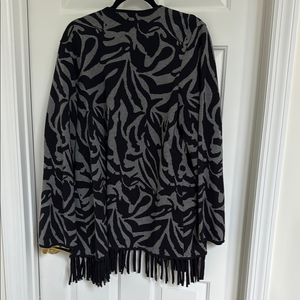 ALFANI Black and Gray Cardigan Sweater with fringe